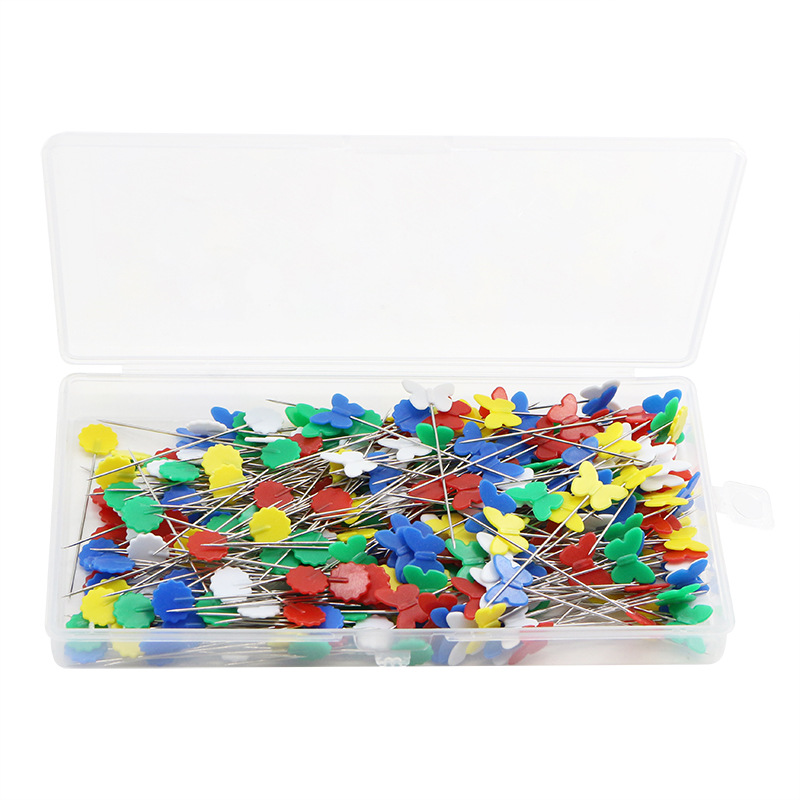 Cross-border PP hanging box contains 300 pieces per box, featuring multiple combinations of patterned needles, large-head quilted straight needles, butterfly and plum blossom button needles pic 13