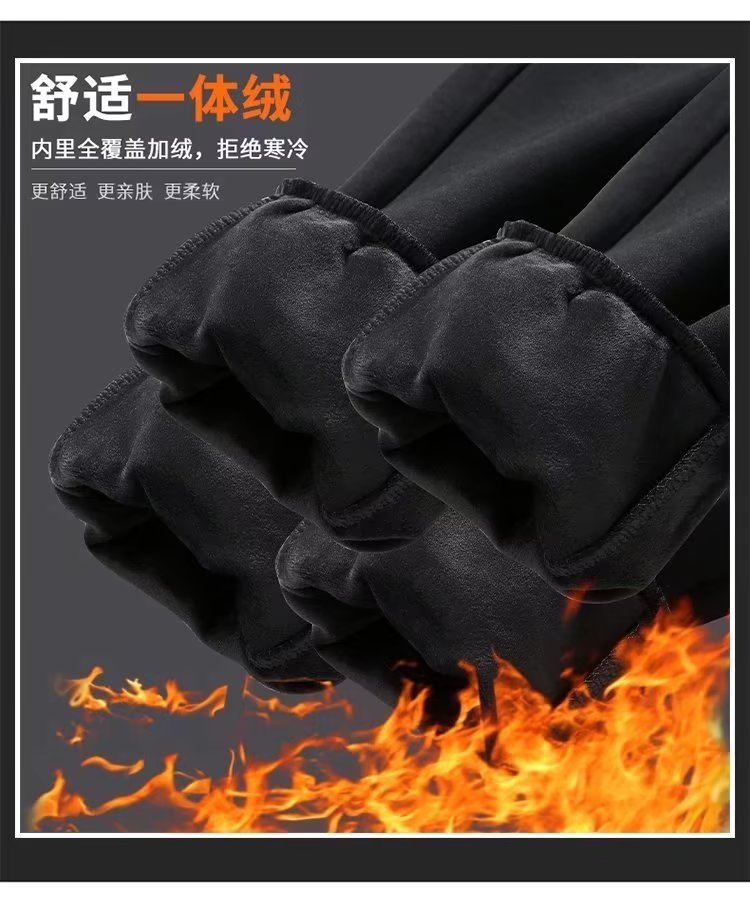 加绒加厚束脚长裤男宽松休闲运动裤黑色秋冬收口小脚抓绒皮绳裤详情6