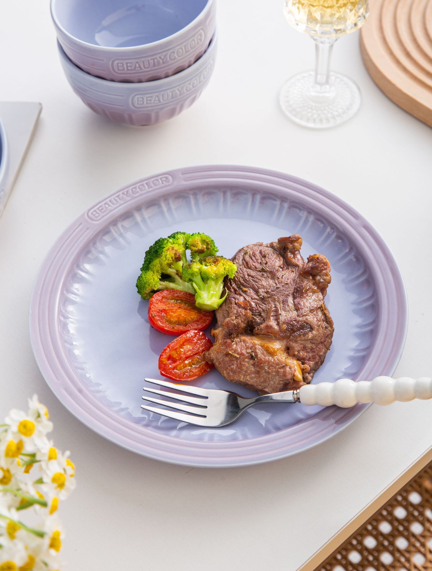 渐变紫北欧高颜值碗盘套装家用陶瓷米饭碗圆盘汤碗乔迁高级感餐具详情18