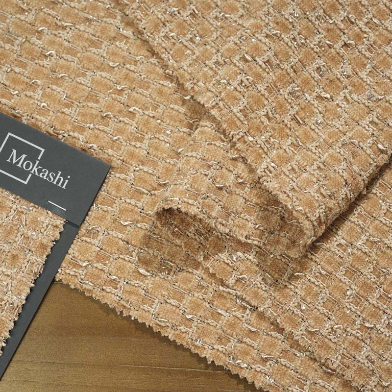 Mokashi checkered chanty fabric, brown tweed fabric for autumn and winter suits, hats, bags and accessories pic 4