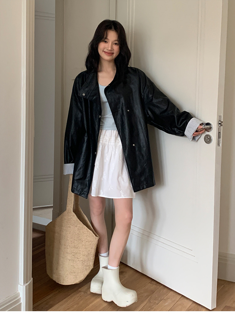 MOXI十三行女装2025春季新款皮衣外套女高级感中长款PU皮夹克外套详情27