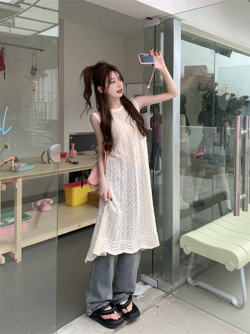 设计感小众叠穿罩衫针织背心裙夏季女后背开叉长裙连衣裙别致裙子详情4