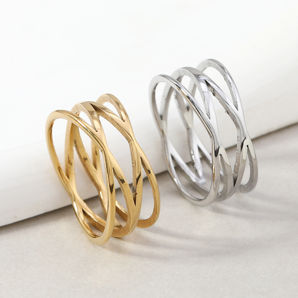 跨境欧美不锈钢戒指时尚简约镂空双交叉线几何戒指潮流百搭指环详情3