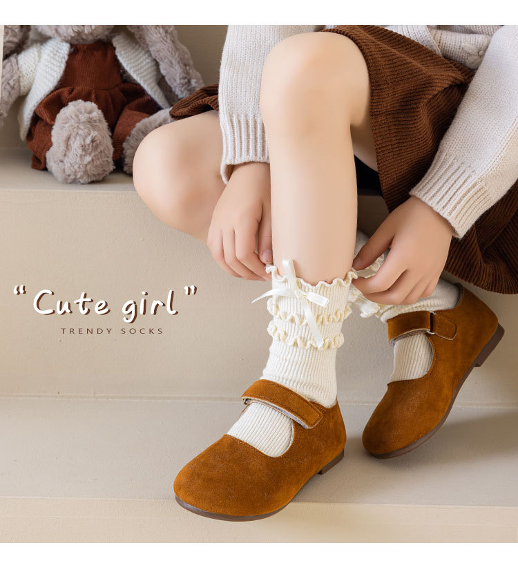 儿童袜子春秋款木耳边堆堆袜可爱蝴蝶结女童洛丽塔花边公主中筒袜详情15