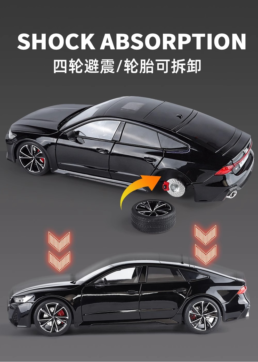 Official authorized 1:18 Audi RS7 alloy sound and light Rebound car six-door model Toy car model, boy gift car model pic 12