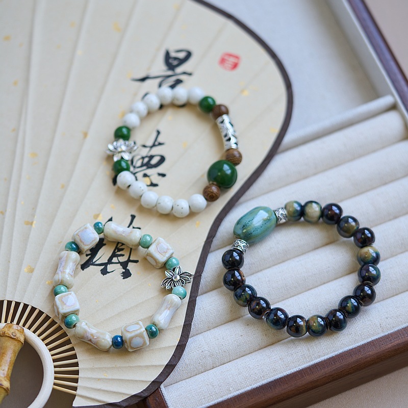Jingdezhen ceramic bracelet wholesale, original ancient-style beads with Dunhuang elements, new Chinese-style jewelry, versatile Chinese style pic 3