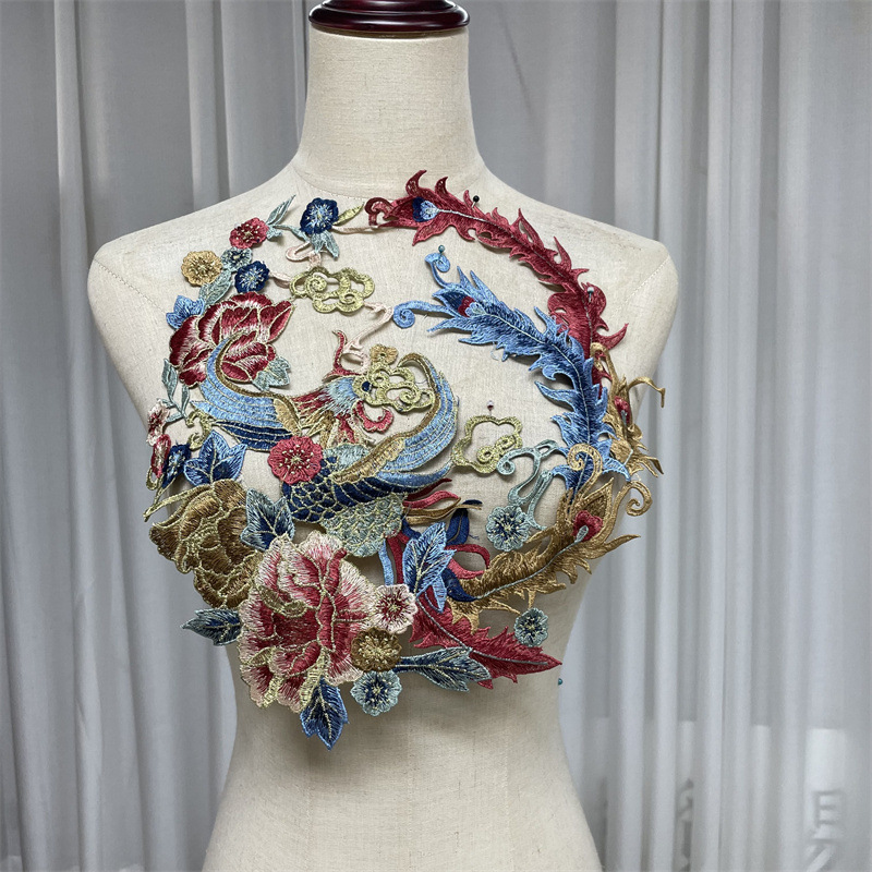 Large-sized water-soluble phoenix flower-and-bird fabric patch ethnic style cheongsam embroidery patch applique clothing accessories pic 6