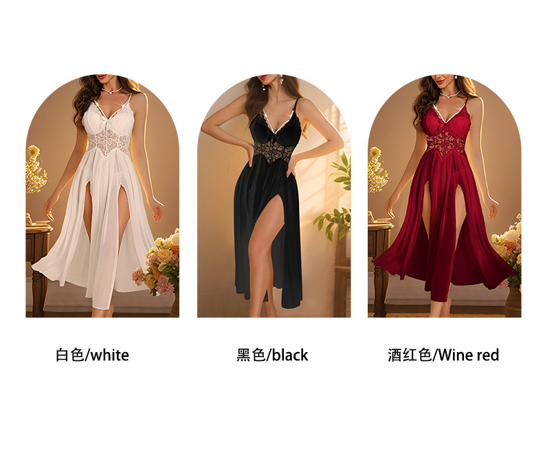 Feiyun Sexy Solid color Pure Desire Seductive pajamas Hot Mesh lace Passionate Seductive Lady halter nightdress 898 pic 2