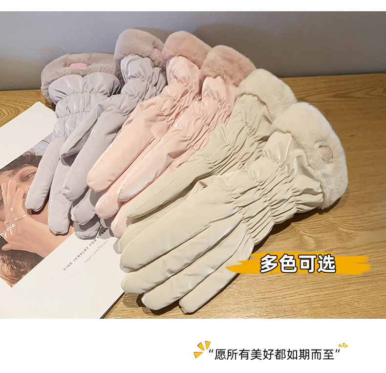 Ski gloves with touch screen, warm for women in winter, cute rabbit ears design, thickened butterfly style for outdoor cycling and driving pic 9