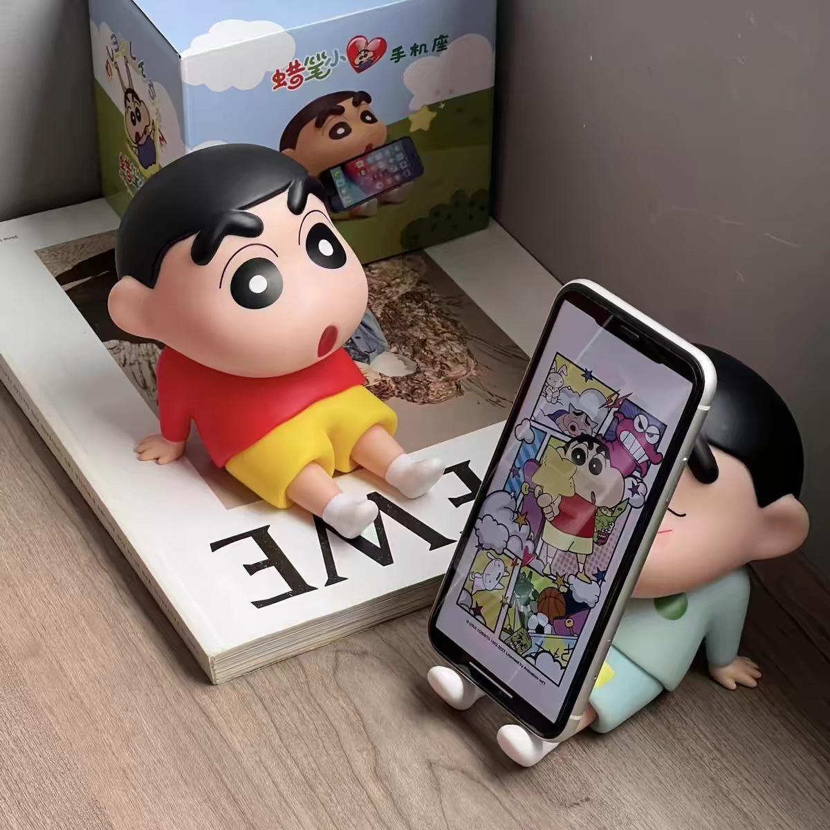 Crayon Shin-chan cute anime lazy person cartoon stand, phone stand, figurine, trendy toy tablet, desktop decoration pic 10