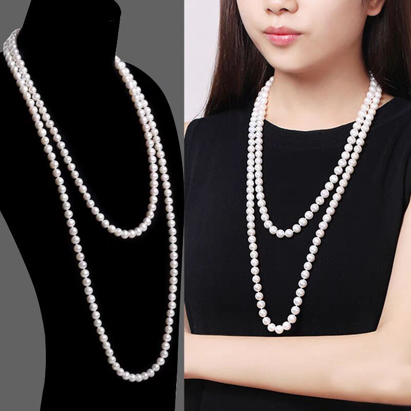 Natural freshwater pearl sweater chain, long, simple and versatile, multi-layer layered cheongsam chain, elegant necklace, Jurchen pearl pic 16