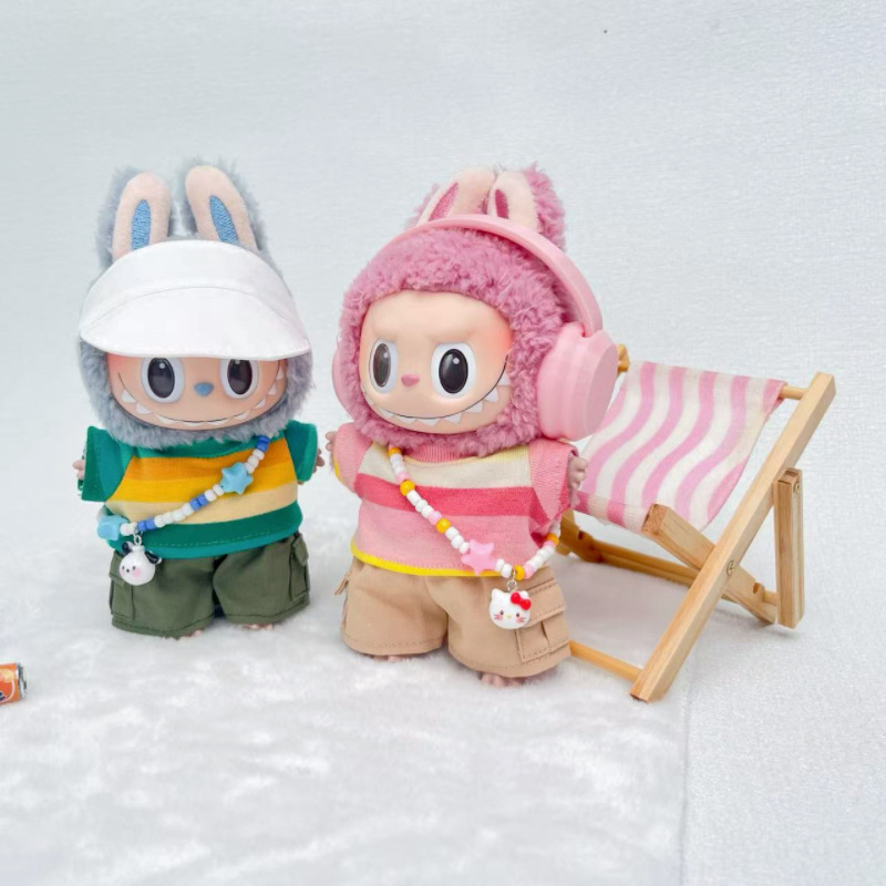 仅娃衣17cm搪胶公仔彩色条纹短袖加工装裤套装娃用详情1