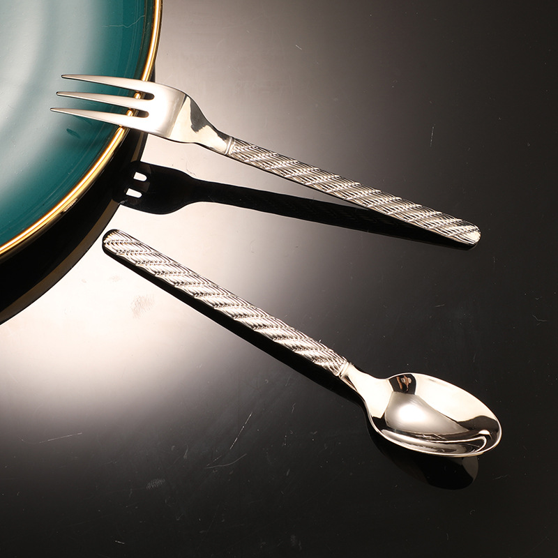 展明西餐餐具304不锈钢餐具勺子叉子甜品叉勺餐叉麻绳牛排刀叉勺详情9
