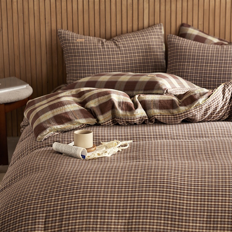 All-cotton Class A double-layer yarn four-piece set, double-layer yarn quilt cover and bed sheet four-piece set, pure cotton double-layer yarn checkered four-piece set pic 31