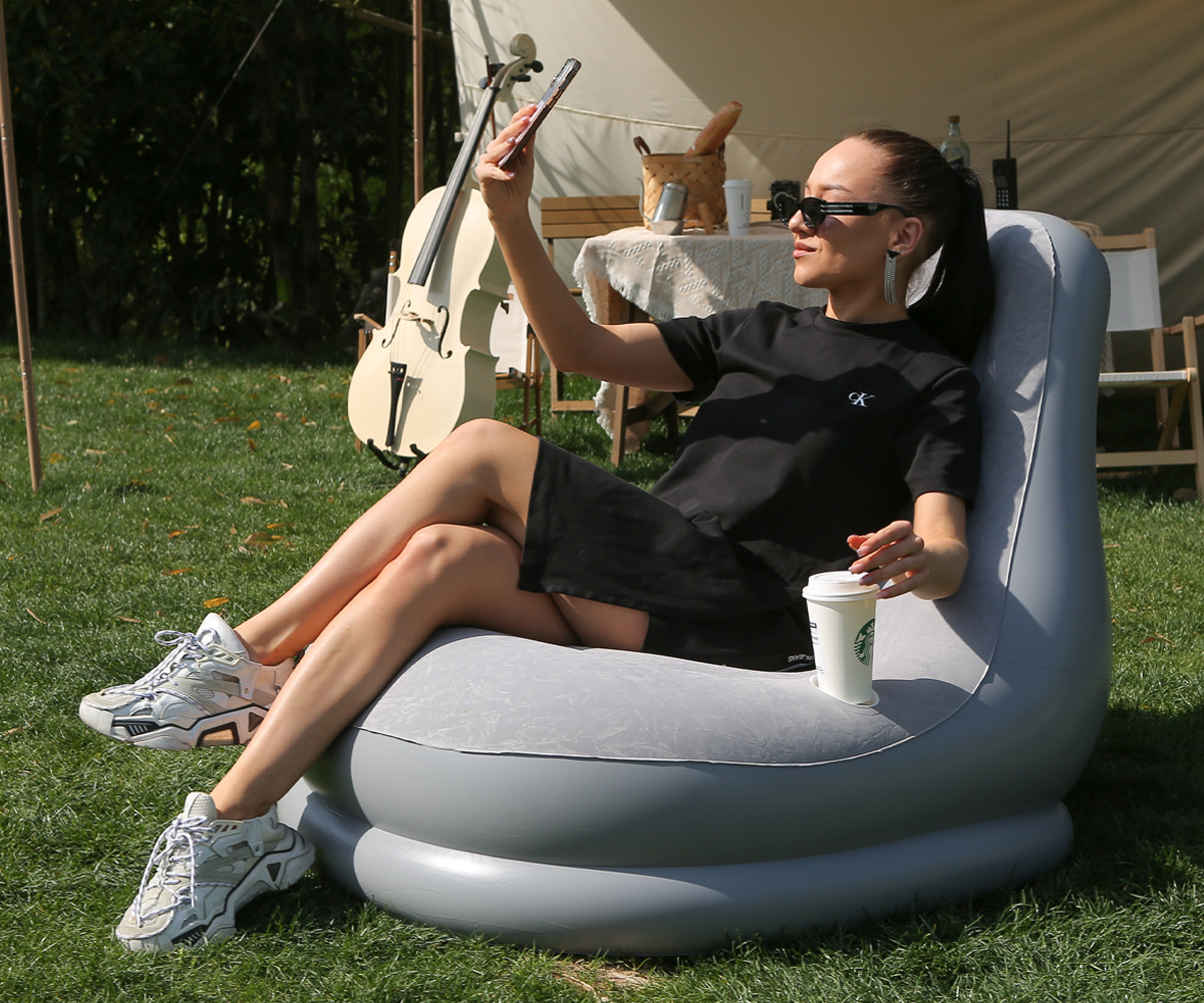 懒人充气沙发带脚凳单人榻榻米便携带杯托沙发阳台午睡简易躺椅床详情4