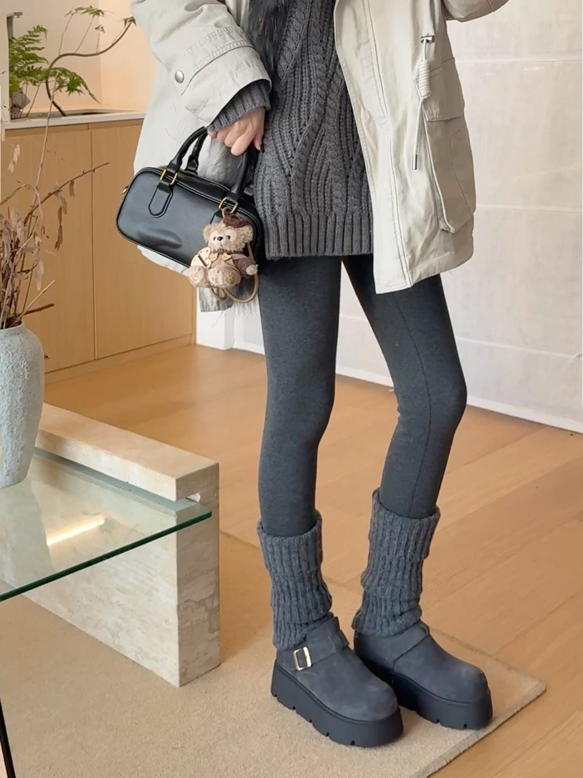 MARCO&JOYCE厚底增高勃肯鞋女冬季新款加绒松糕一脚蹬乐福鞋单鞋详情48