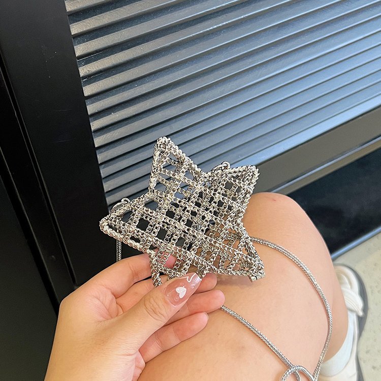 跨境2024夏新款小香风镂空金属星星包晚宴包单肩斜挎气质链条女包详情85