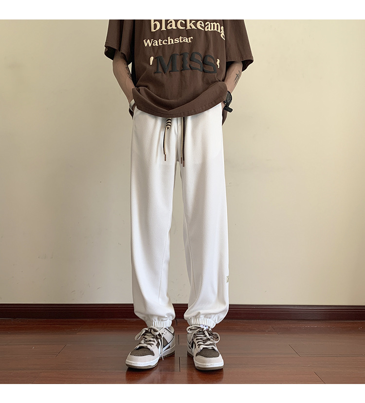 华夫格裤子男士2024秋季潮牌宽松九分束脚卫裤大码青年休闲运动裤详情7