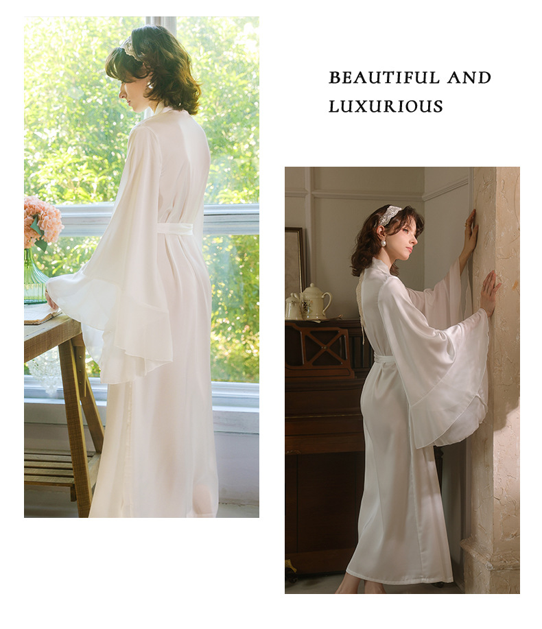 Feiyun sexy satin flared sleeve long bridal gown, with multiple color options for home wear with LACES inside, 801 pic 9