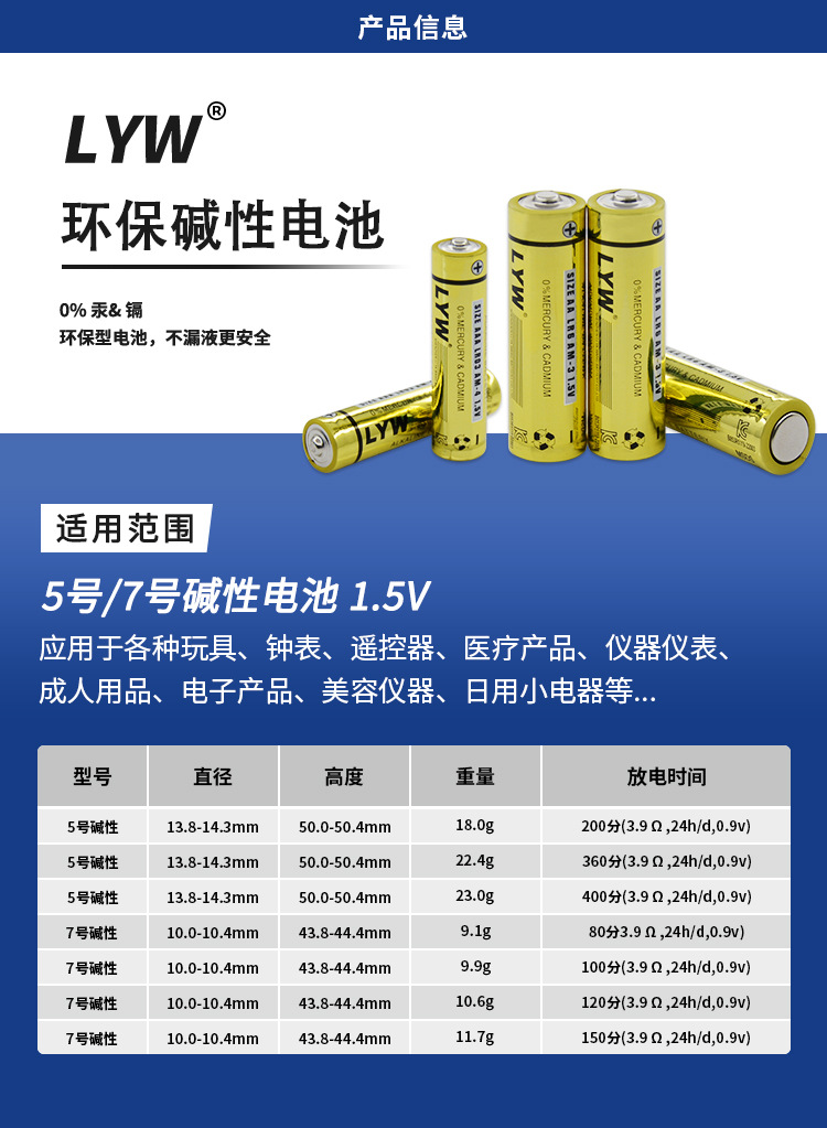 5号7号碱性电池1.5V五号七号LR03大功率玩具指纹锁AAA干电池批发详情7