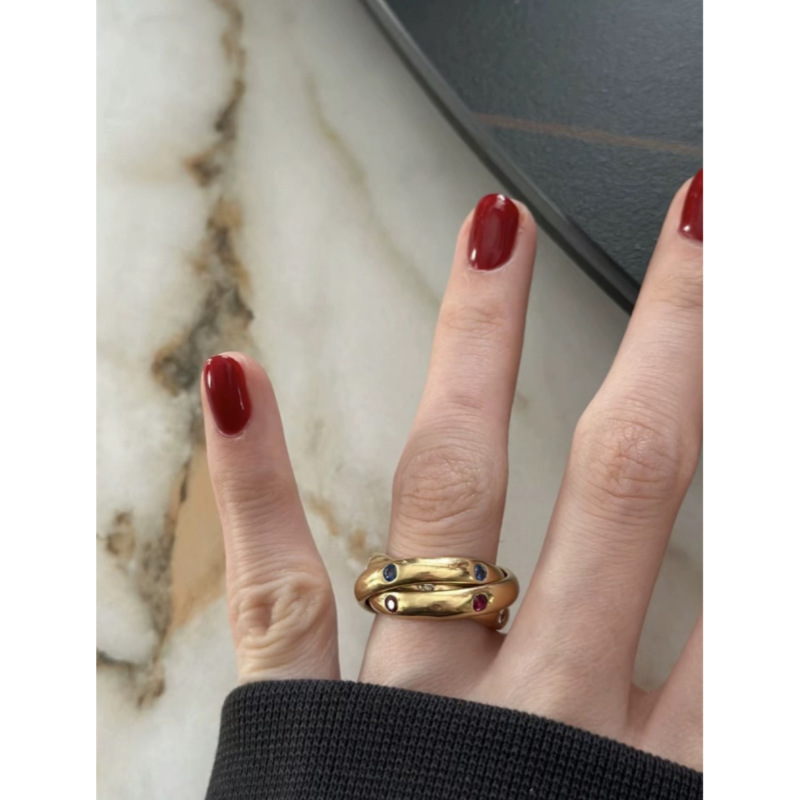 芳伶大哥同款戒指经典三环中古彩色宝石时髦气质复古套戒指环手饰详情2