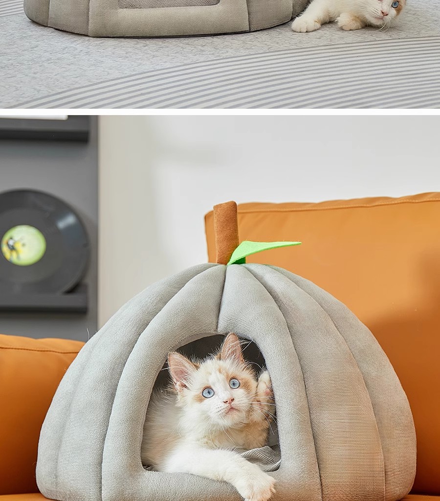 厂家直供南瓜窝四季通用猫窝狗窝猫咪封闭安全感睡觉窝加厚宠物窝详情18