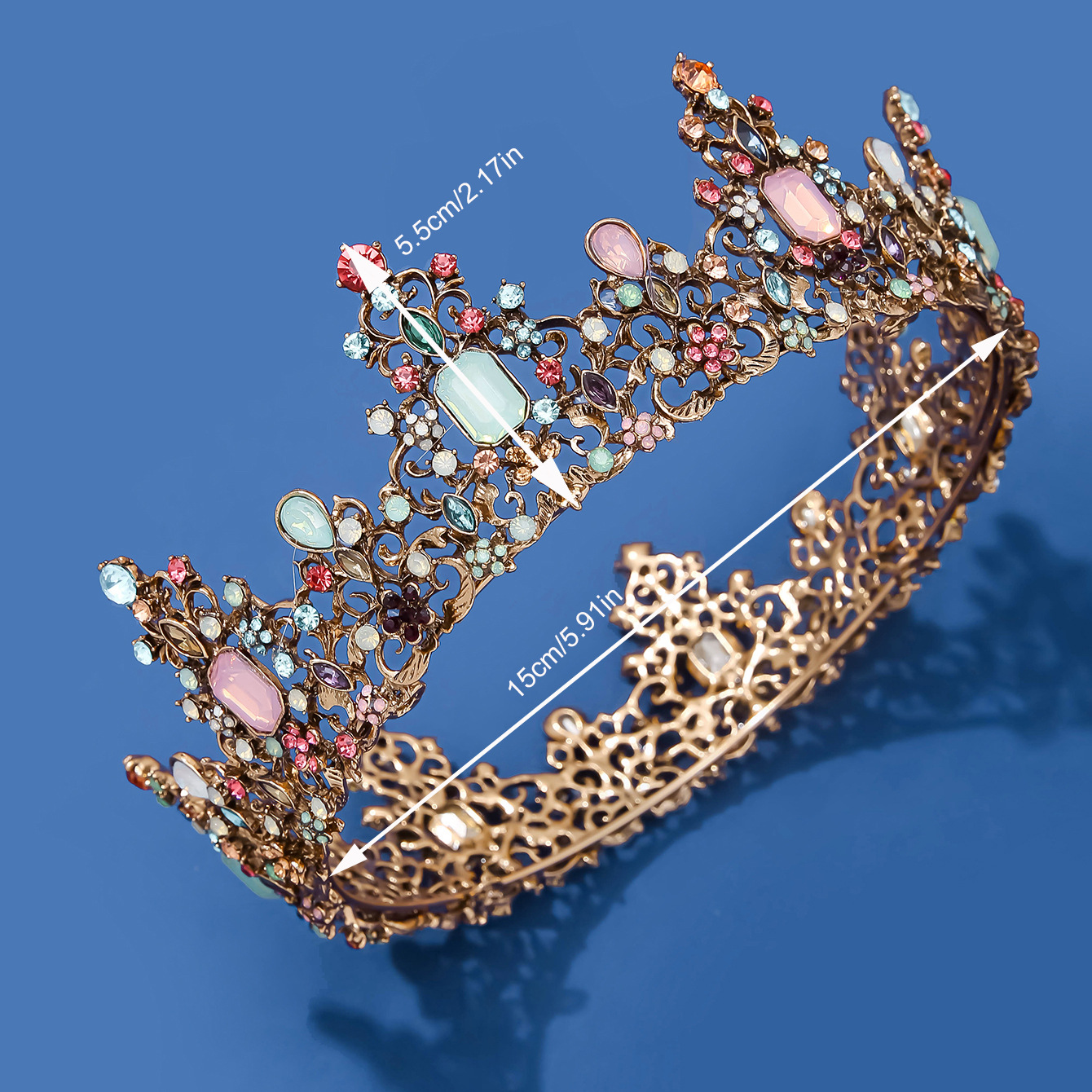 新款欧美满钻超闪银色半圆皇冠新娘结婚头饰摄影跟妆盘发造型复古详情9