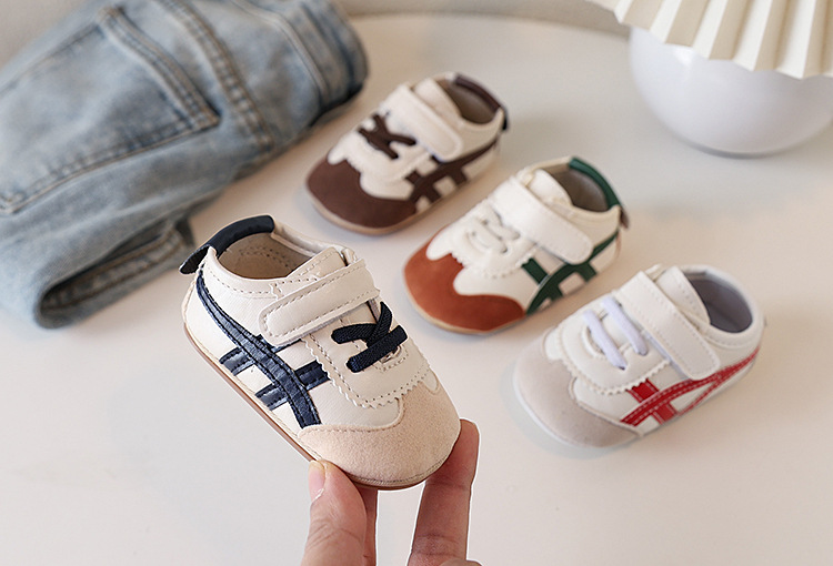 Soft-soled anti-slip walking shoes for infants aged 0-1 year old, boys and girls, 6-9-12 months, and sports color-blocked white shoes pic 2