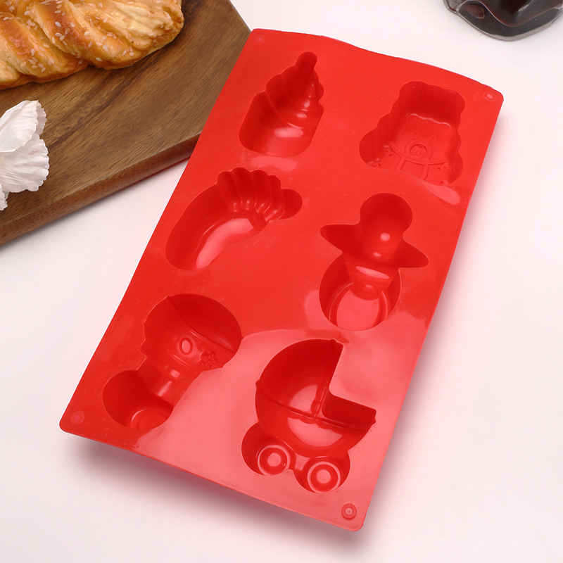 6-bottle baby foot silicone cake mold, DIY handmade soap mold, baking mold, food-grade silicone, high-temperature resistant pic 3