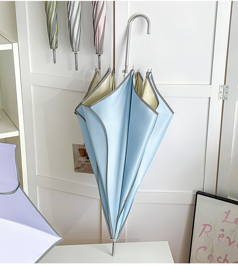The new 8-bone petal umbrella with a straight stem and curved handle is an automatic umbrella for girls. It has a high appearance level, enhanced reinforcement, and provides sun protection and UV protection pic 15
