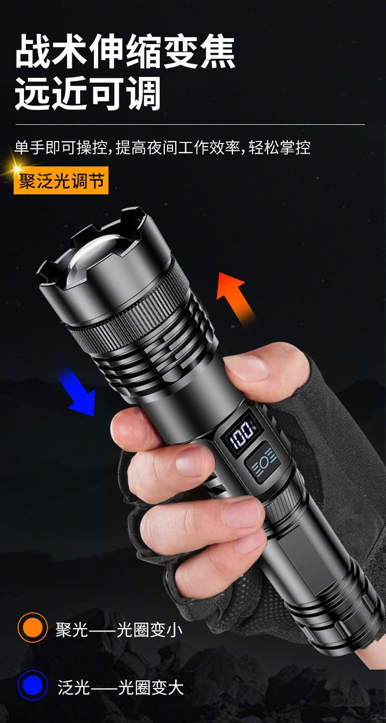 跨境多功能战术手电强光雷射炮户外变焦数显充电白激光灯照明专用灯具详情2