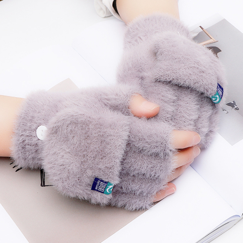 Plush gloves for autumn and winter, finger-exposing warm gloves for men and women, thickened flip cover imitation mink nylon gloves, one piece with free shipping pic 9