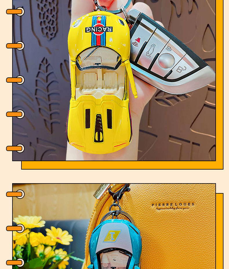 合金回力跑车钥匙扣挂件涂鸦仿真赛车模型学生书包挂饰小礼品批发详情10