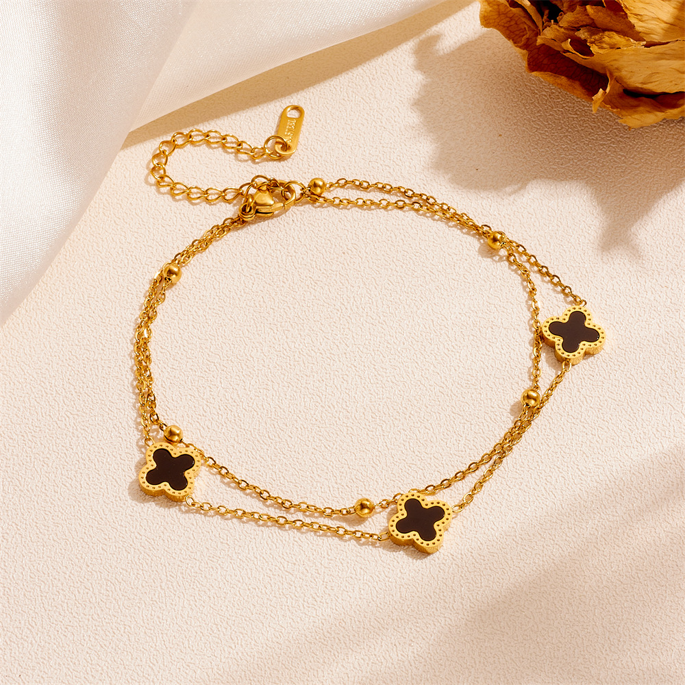 时尚钛钢四叶草双层手链项链套装 欧美不锈钢不掉色幸运项链手链详情7