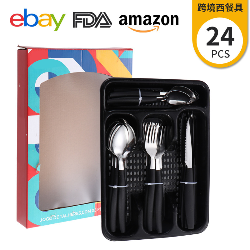 24-piece set of knives, forks and spoons for cross-border trade from Brazil, with slanted tail handles, household steak knives, dessert spoons and stainless steel tableware pic 22