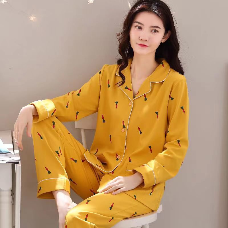 100%纯棉睡衣女春秋款长袖冬季大码睡衣夏季女士套装家居服可外穿详情5
