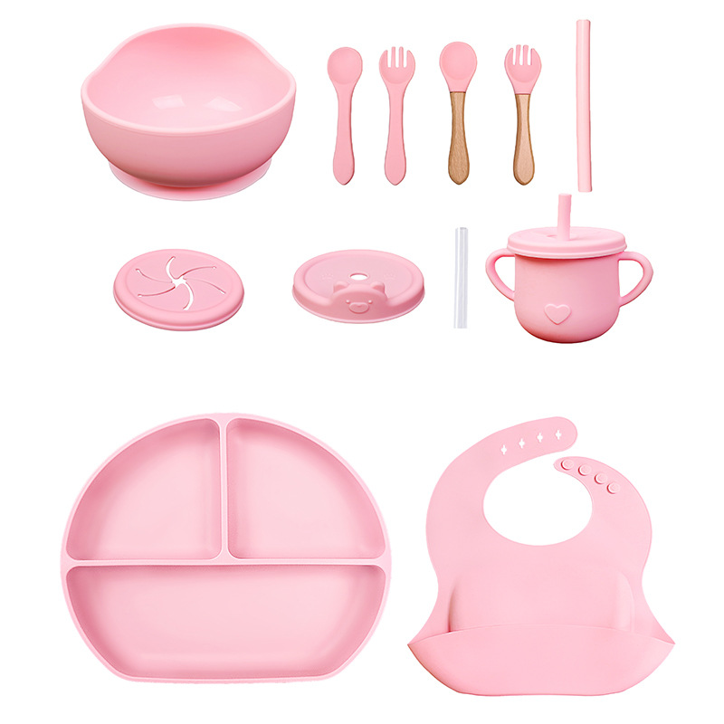 儿童餐具套装辅食碗硅胶餐盘碗叉勺围兜水杯食品级宝宝辅食喂饭详情3