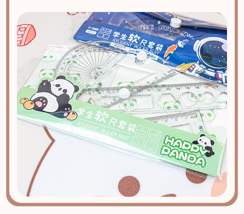 Cute cartoon student stationery four-piece set, soft ruler series, high appearance level transparent scale straight ruler, special drawing ruler pic 6
