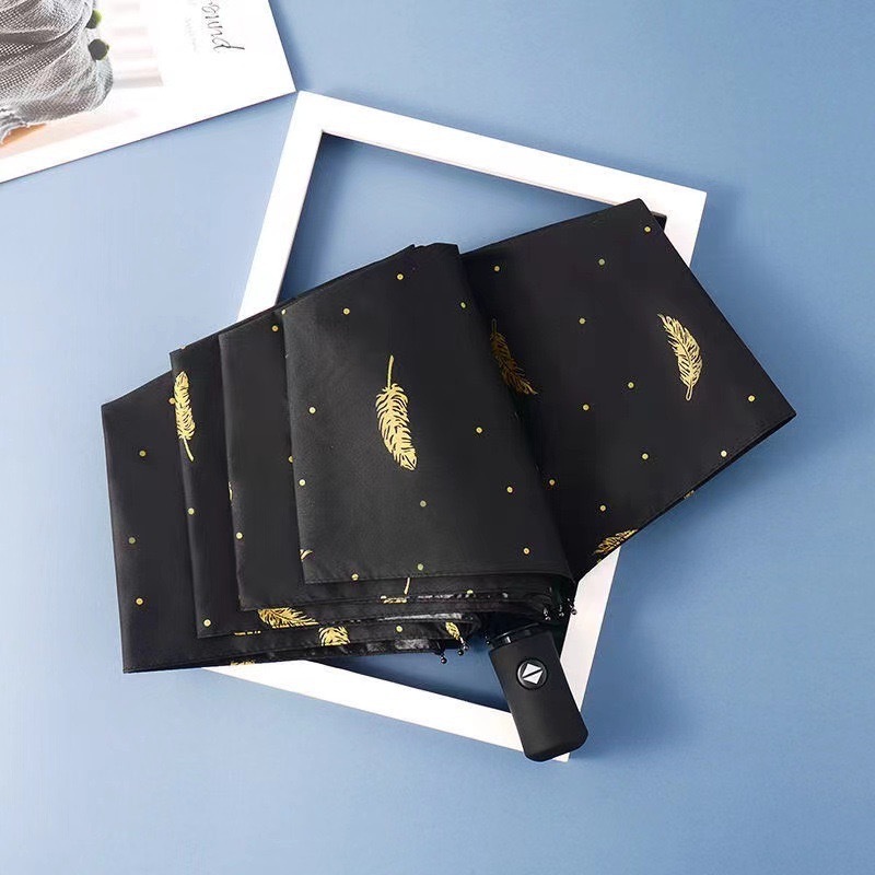 全自动羽毛折叠晴雨两用黑胶伞防紫外线遮阳伞高级太阳伞批发礼品详情6