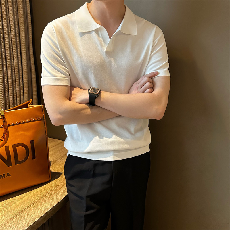轻熟风Polo衫男短袖夏季薄款冰丝t恤男士针织半袖打底衫韩版潮流详情2