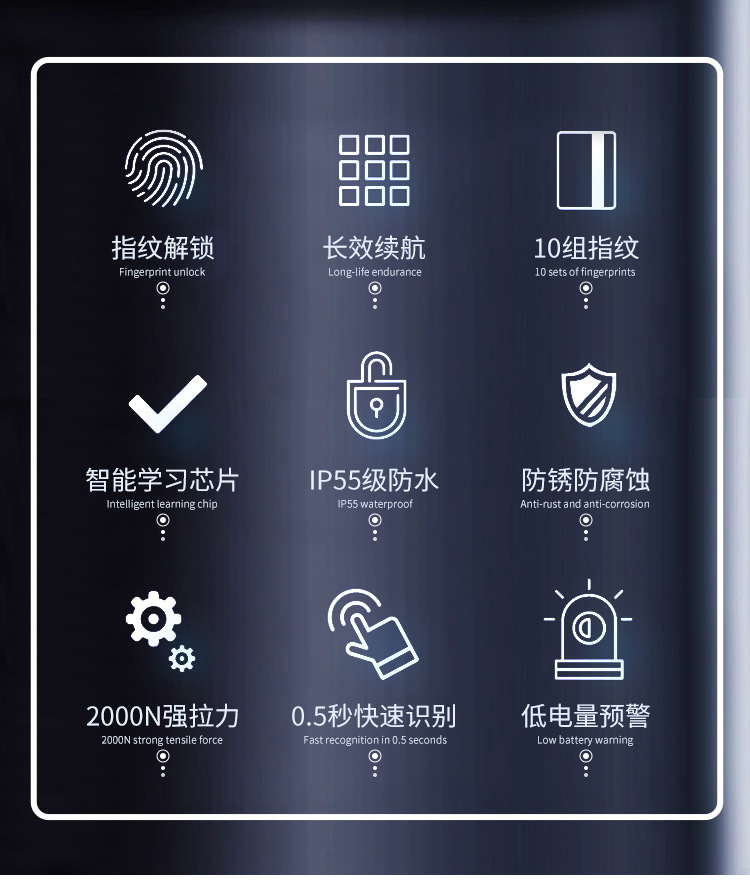 智能指纹挂锁户外防水防锈挂锁智能电子挂锁头大门防盗密码锁柜子详情3