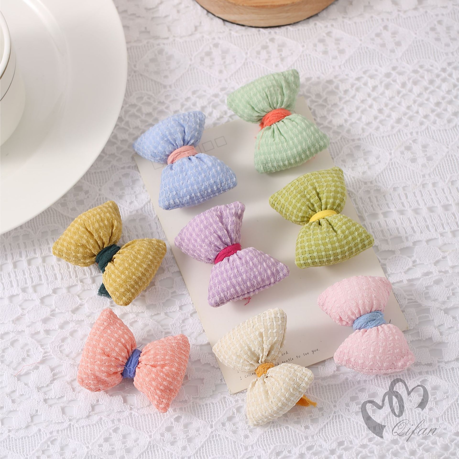 糖果色布艺充棉格子蝴蝶结配饰 发饰diy配件宝宝衣服鞋袜辅料批发详情2