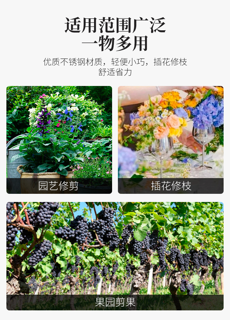 不锈钢修枝剪刀户外便携采摘果树枝剪强力园艺花园剪家用盆栽专用详情3