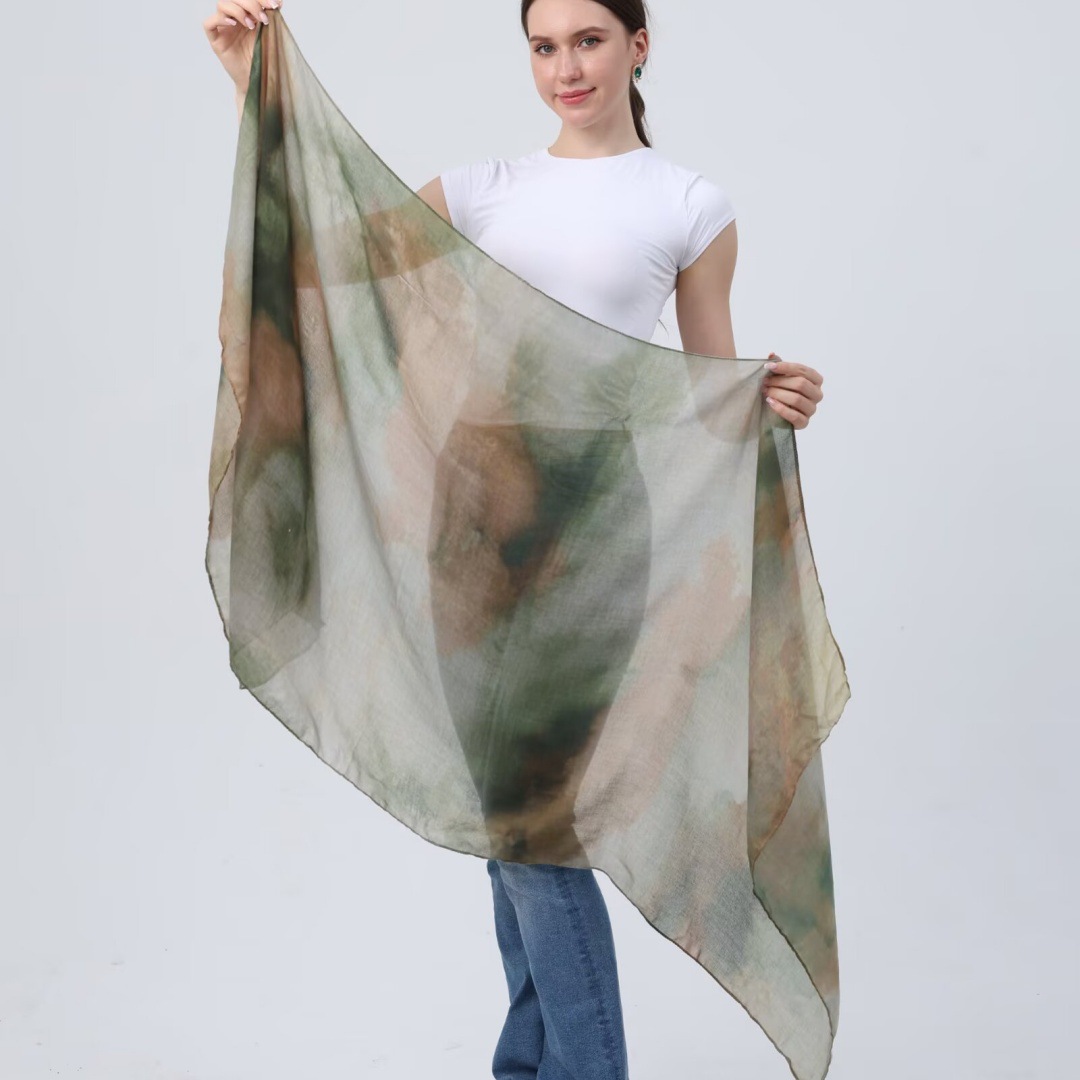 Hot-selling watercolor tie-dyed cotton scarf, Arabian modal cotton, Turkish Middle East headscarf, Internet celebrity style pic 1