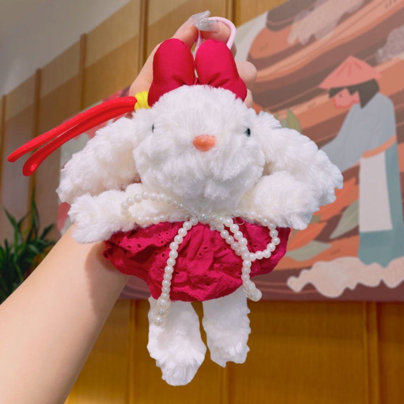 Cartoon dress-up little rabbit plush toy pendant, popular keychain, cute and girlish ins-style schoolbag pendant pic 14