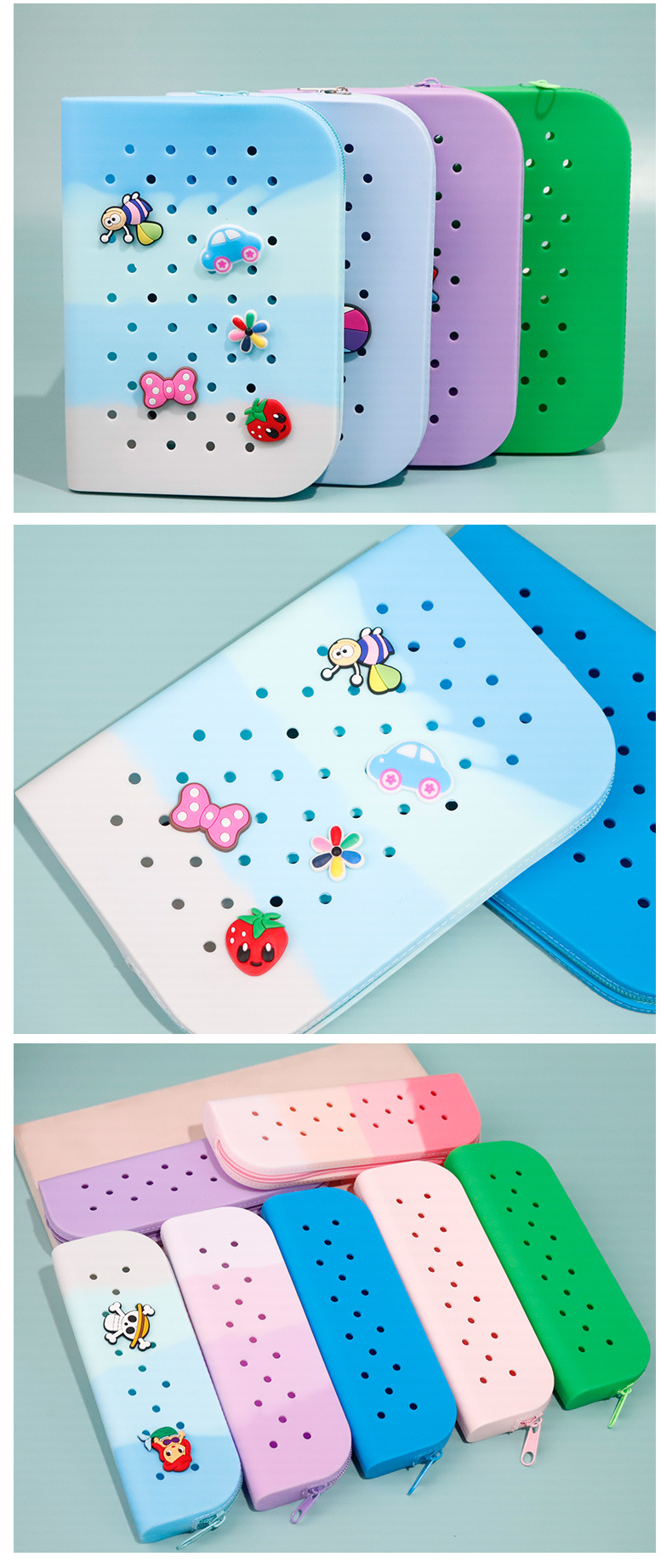 新款洞洞笔袋创意硅胶便携大容量文具收纳DIY可爱铅笔盒批发详情7