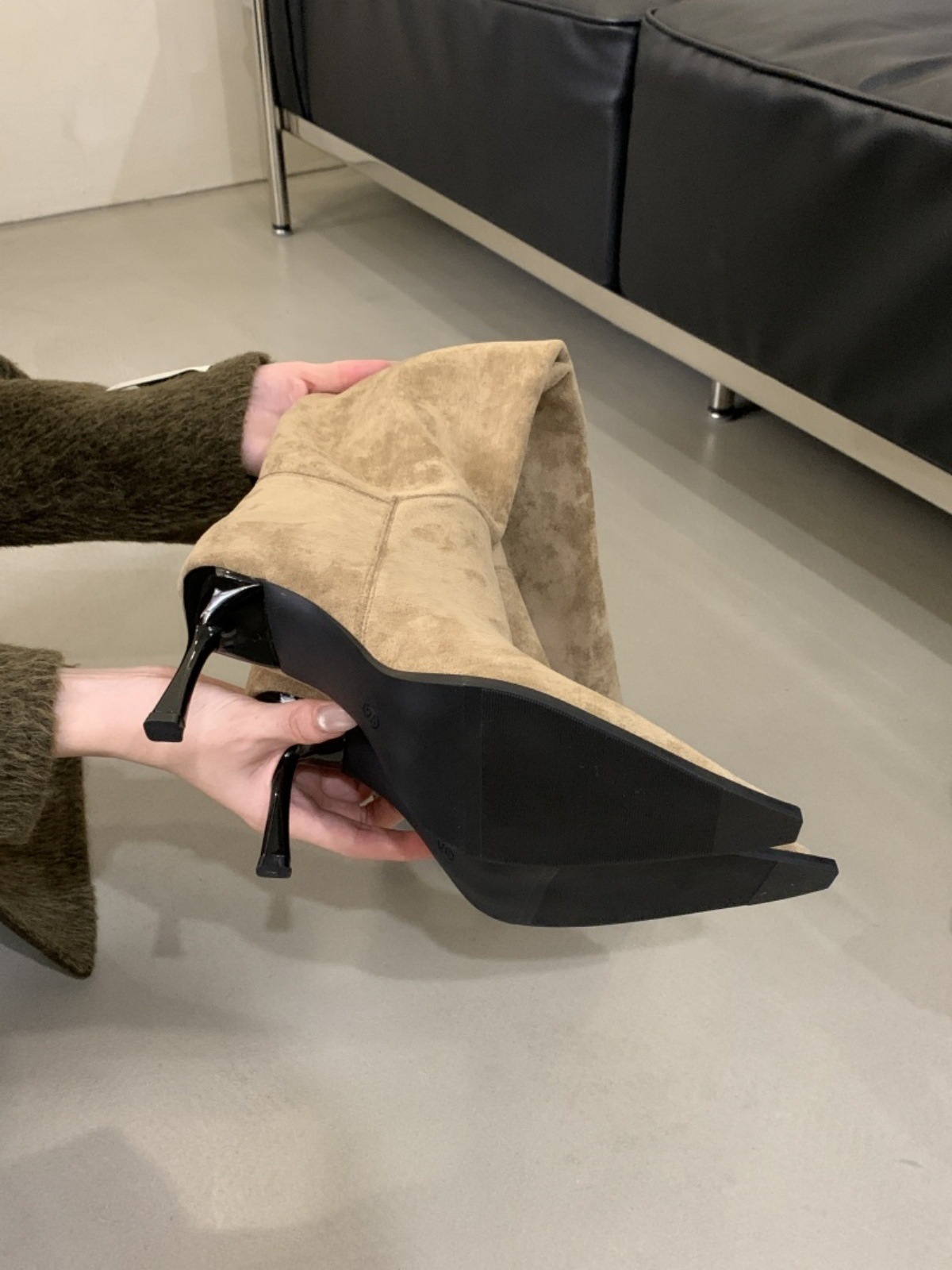 法式一靴多穿高细跟尖头堆堆过膝靴女春秋款侧拉链复古瘦瘦过膝靴详情3