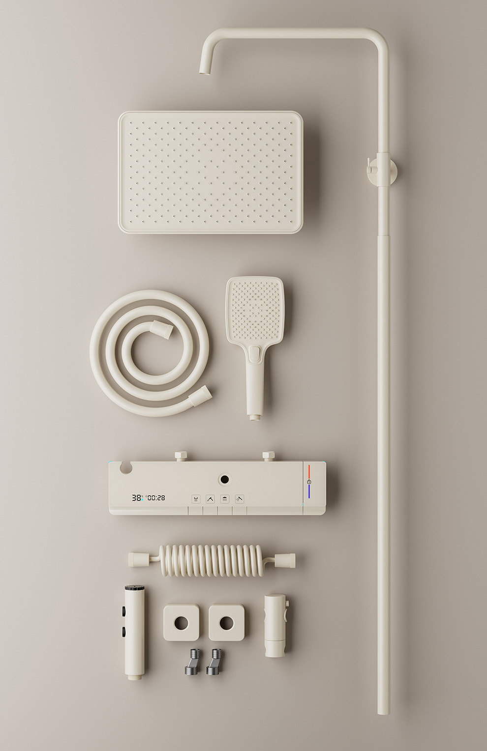 奶白色全铜淋浴花洒套装淋浴家用氛围灯恒温钢琴键数显增压沐浴器详情38