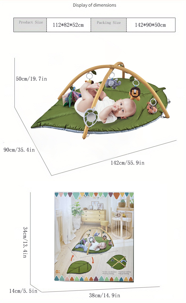 玩具婴儿叶子游戏垫爬行垫健身架带枕头爬爬垫布书吊件玩具游戏垫详情8