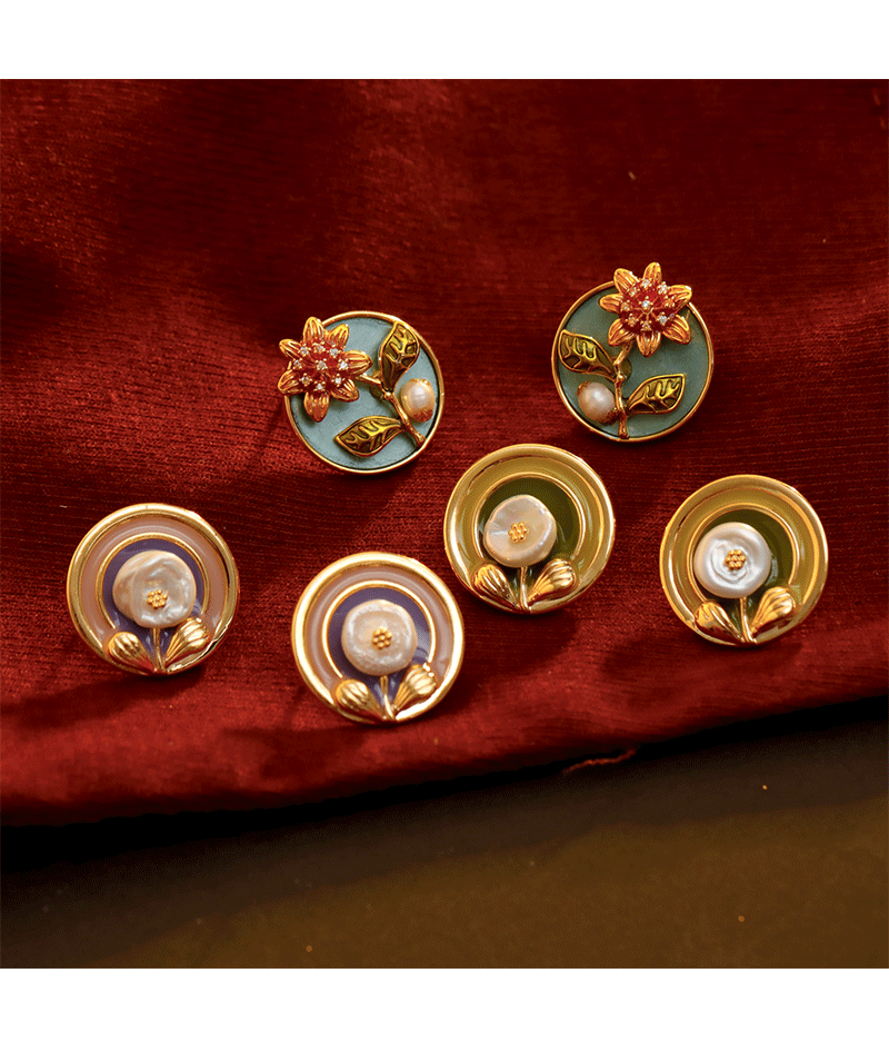 Hyacinth diseño original nuevo estilo chino China China pintura al óleo serie esmalte goteo pendientes de esmalte de cuatro hojas pendientes de perlas de agua dulce para mujeres orejeras de latón hebillas de oído pic 8
